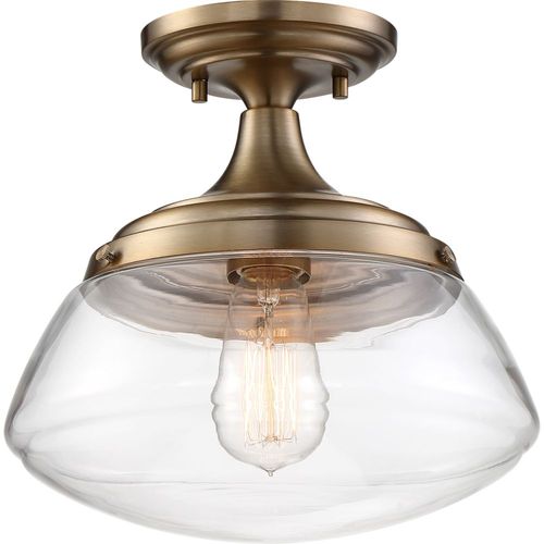 Nuvo Lighting 60-6797 Kew Semi Flush Mount Ceiling Light - Burnished Brass / Clear