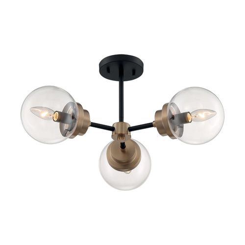 Nuvo Lighting 60-7123 Axis Semi Flush Mount Ceiling Light - Matte Black / Brass Accents