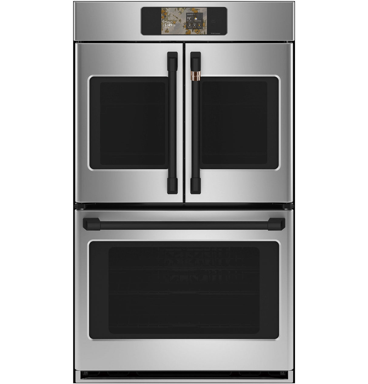 Café CTD90FP2ZS1 French-door double wall oven with Flat Black handle hardware