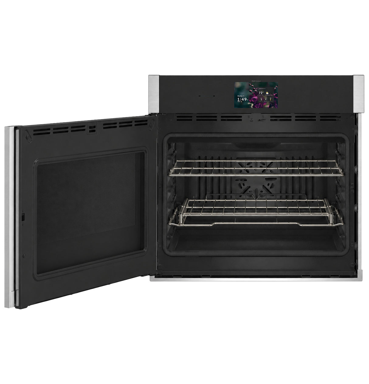 GE Profile PTS700LSZSS wall oven — left-hand side-swing door open