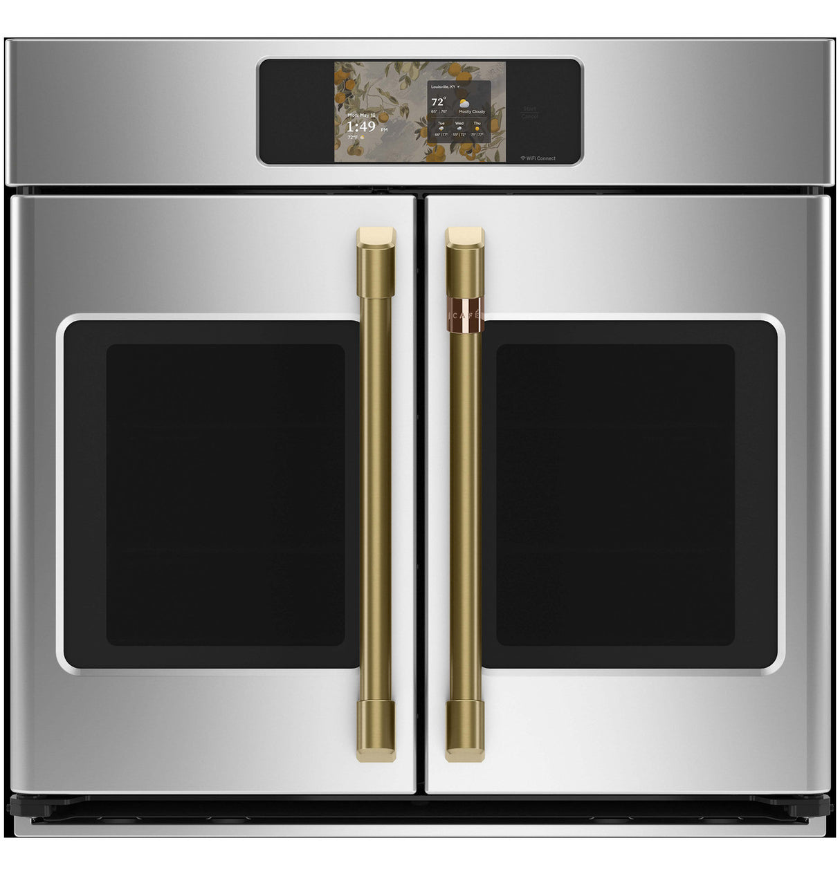 Café CTS90FP2ZS1 wall oven brushed stainless handle detail
