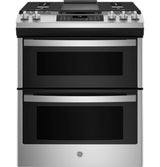 GE JGSS86SPSS - 30 in. 6.7 cu. ft. Air Fry True European Convection Double Oven Slide-In Gas Range with 5 Sealed Burners & Griddle - Stainless Steel