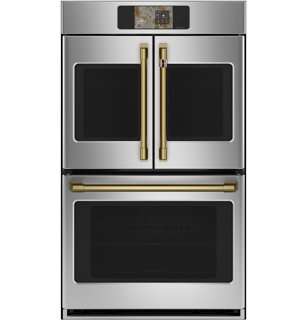 Café CTD90FP2ZS1 French-door double wall oven with Brushed Brass handle hardware