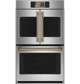 Café CTD90FP2ZS1 French-door double wall oven with Brushed Brass handle hardware