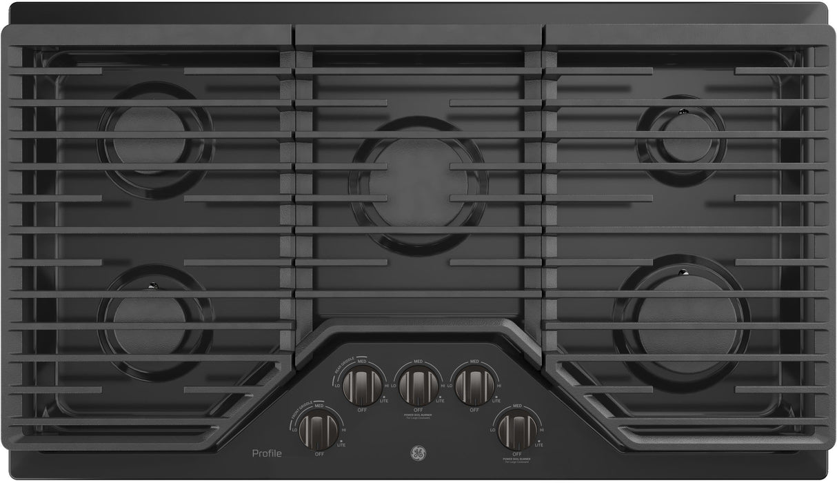 GE Profile PGP7036BMTS 36 inch gas cooktop with 5 sealed burners