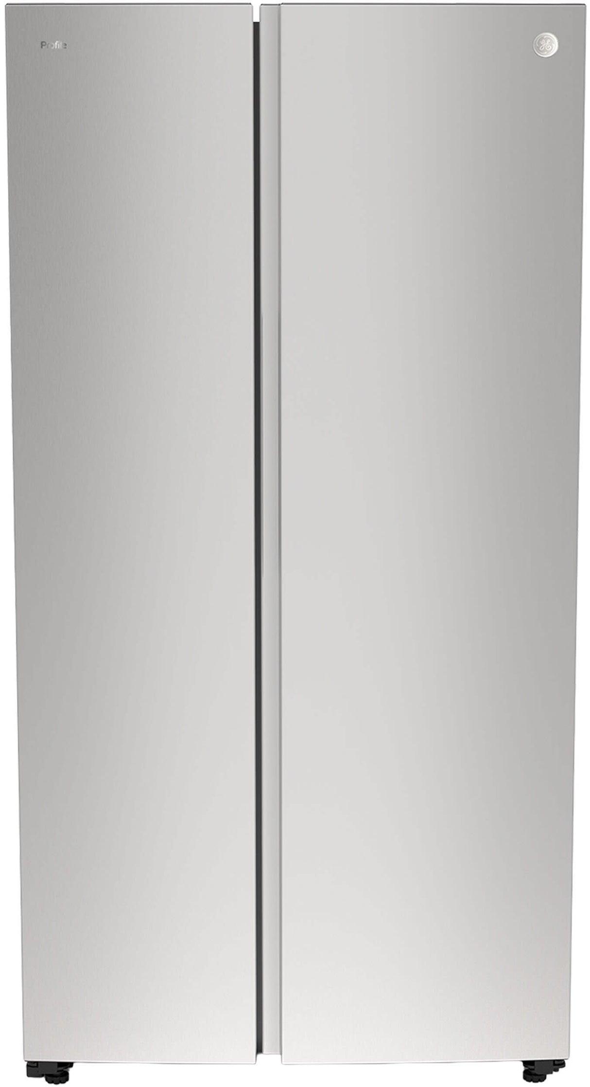 GE Profile PKE24QYYFS counter-depth side-by-side refrigerator front view