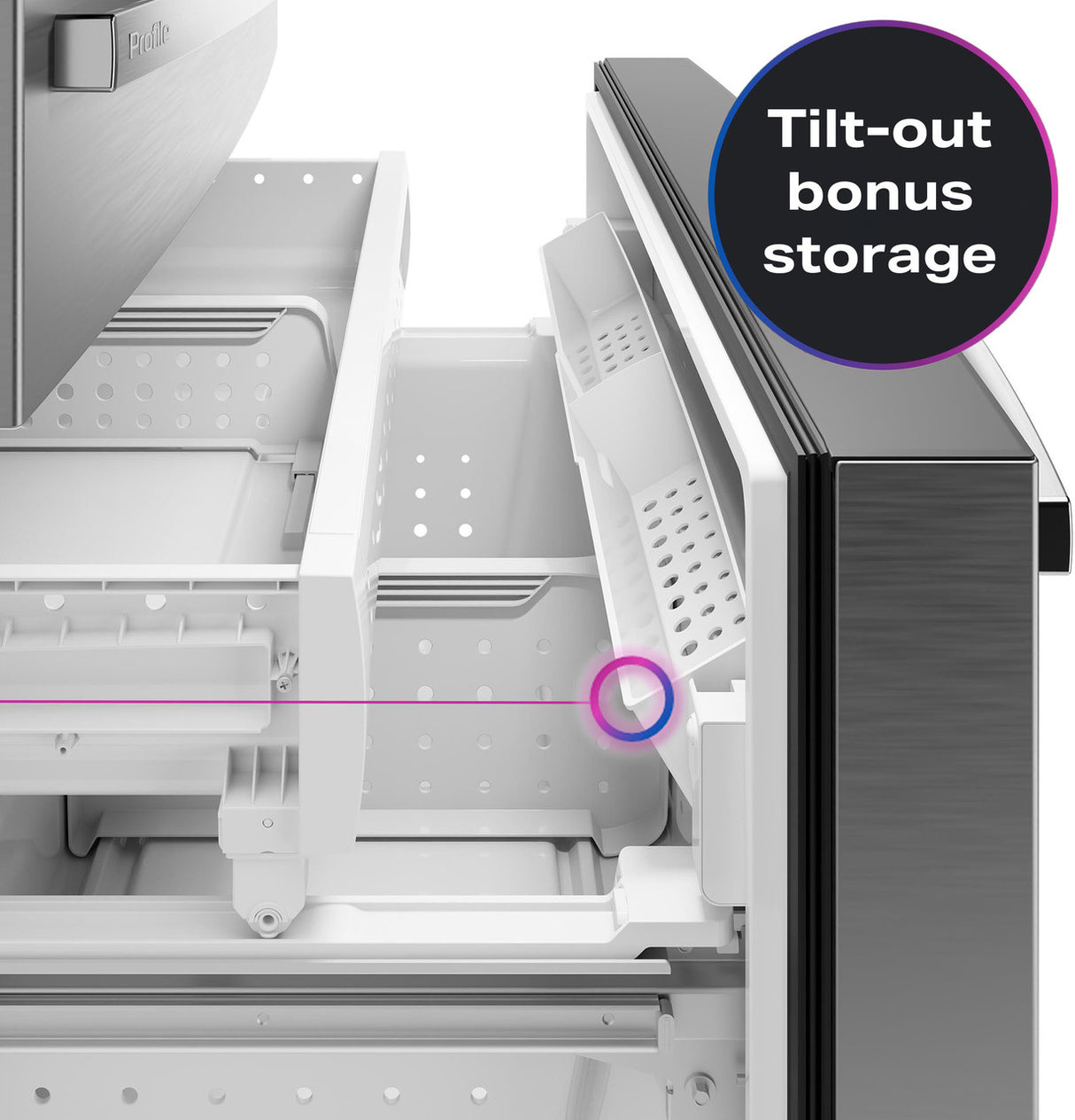 GE Profile refrigerator tilt-out bonus storage