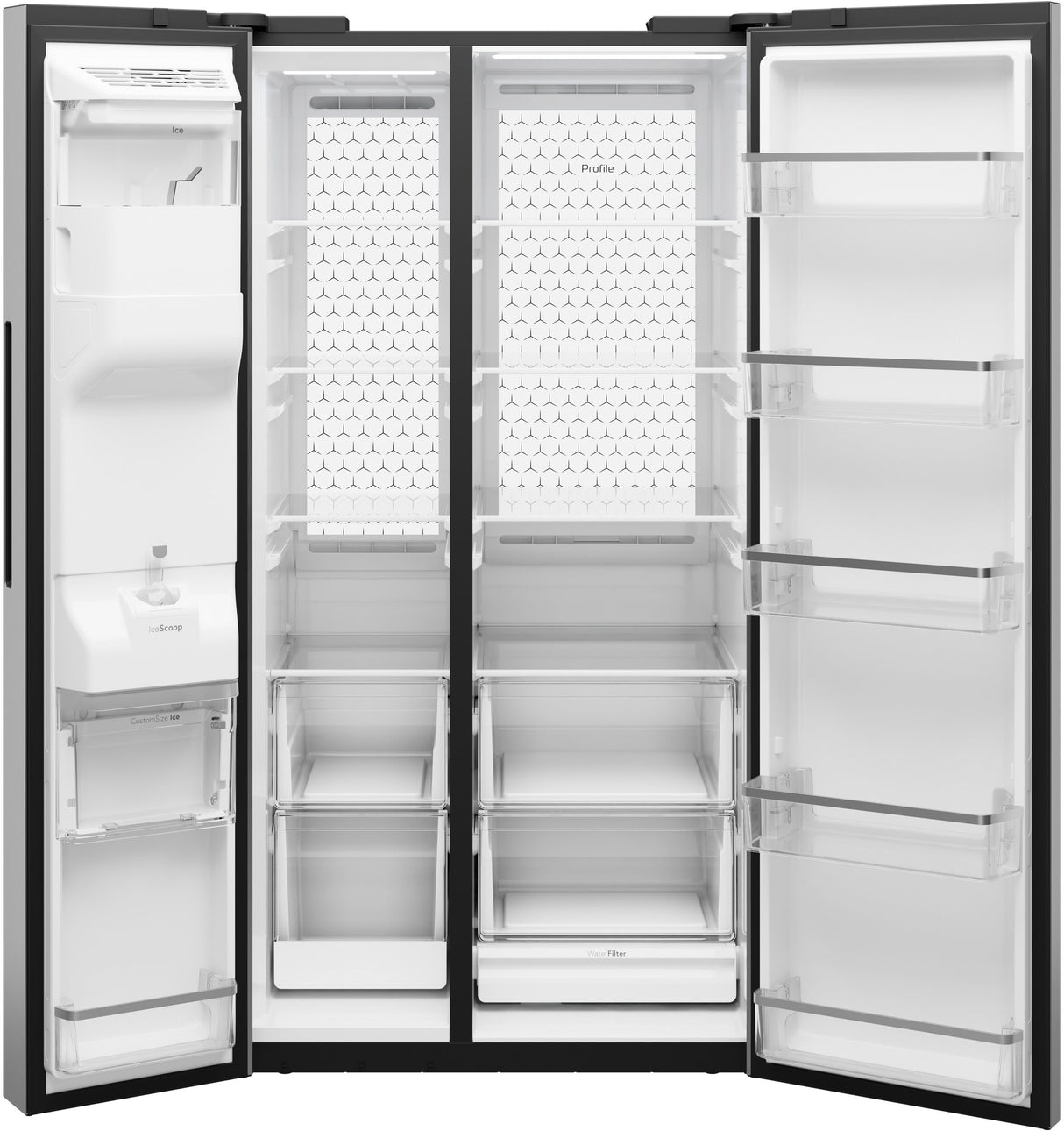 GE Profile PSE28QYYFS refrigerator dispenser detail view
