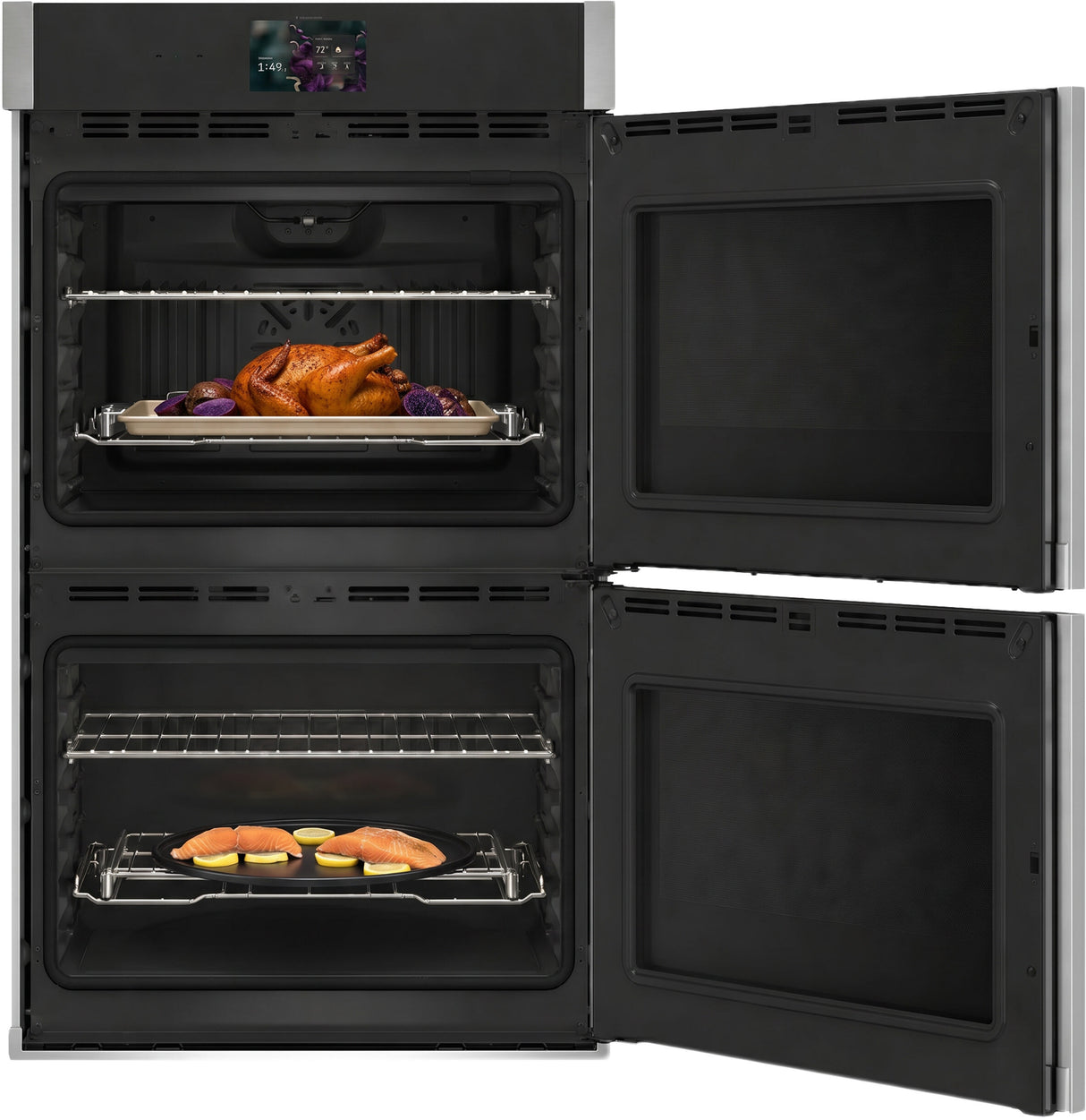 GE Profile PTD700RSZSS double wall oven with doors open