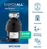 GE DISPOSALL 3/4 HP Continuous Feed Garbage Disposer with Power Cord, Stainless Steel Grind Components, 2700 RPM - Black