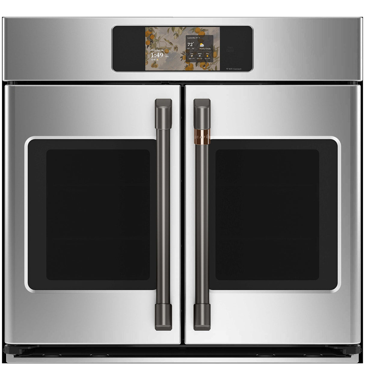 Café CTS90FP2ZS1 stainless steel wall oven installed in kitchen cabinetry