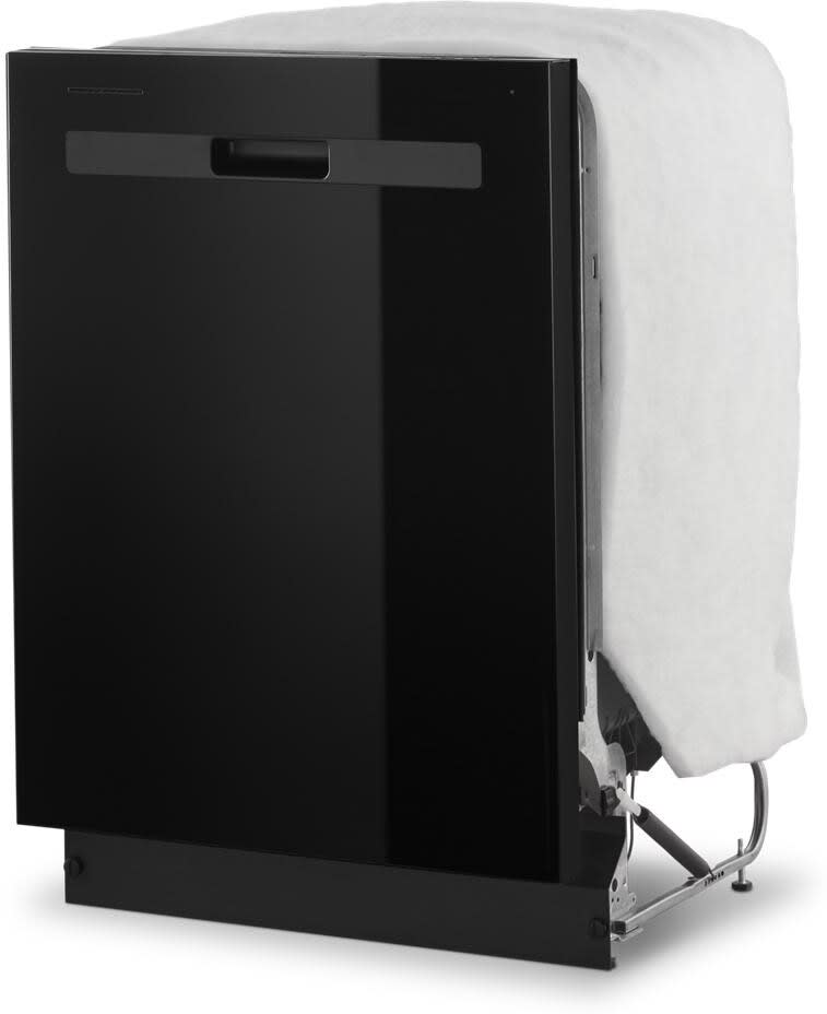 Whirlpool WDP540HAMB black dishwasher angled view