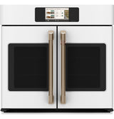 Café CTS90FP4ZW2 30 inch French-door single wall oven in matte white, front view
