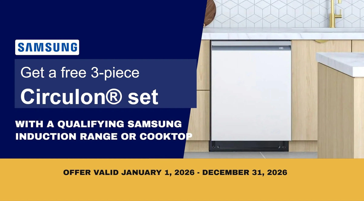 Samsung rebate – free 3-piece Circulon cookware set with a qualifying induction range or cooktop, ends 12/31/2026