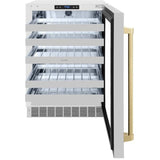 ZLINE Touchstone 24" Indoor/Outdoor Built-In Wine Cooler 44 Bottle Capacity Stainless Steel Glass Door & Chapagne Bronze Handle