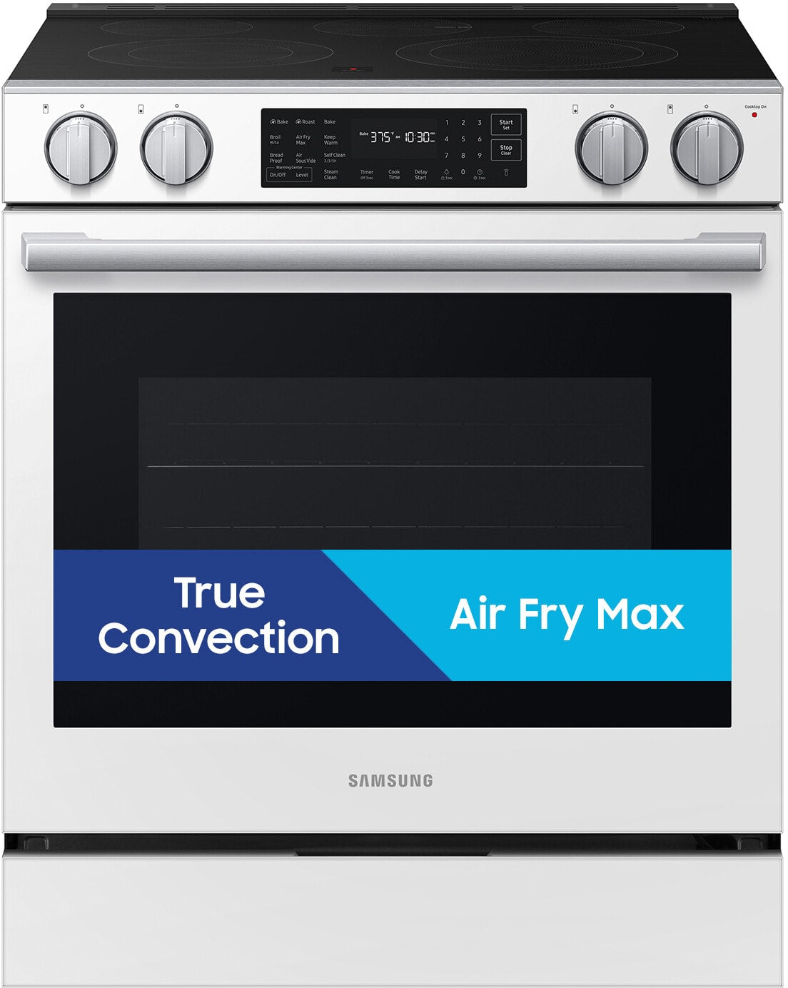Samsung NSE80H63SW White Glass Slide-In Electric Range