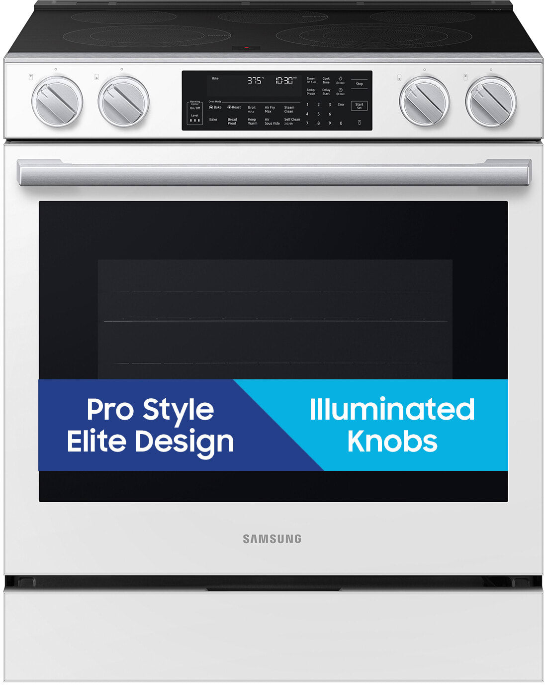 Samsung NSE90H63SW White Glass Slide-In Electric Range