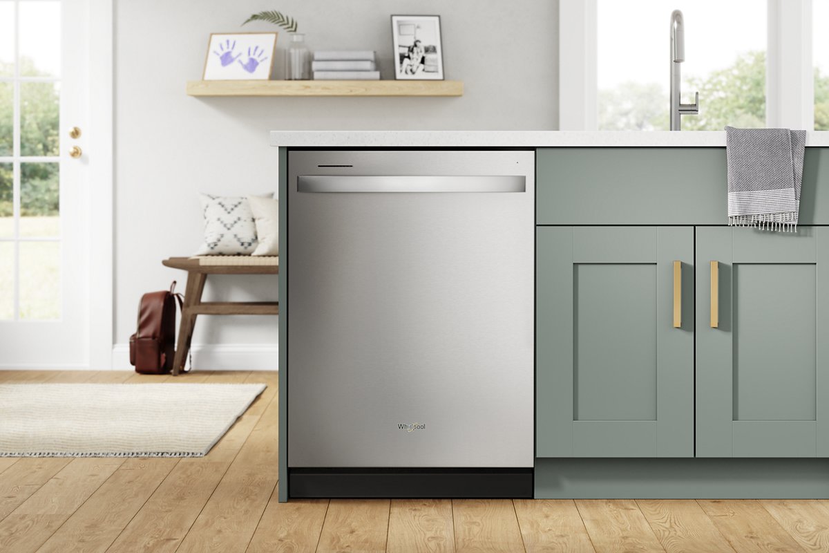 Whirlpool WDT740SALZ dishwasher installed in kitchen