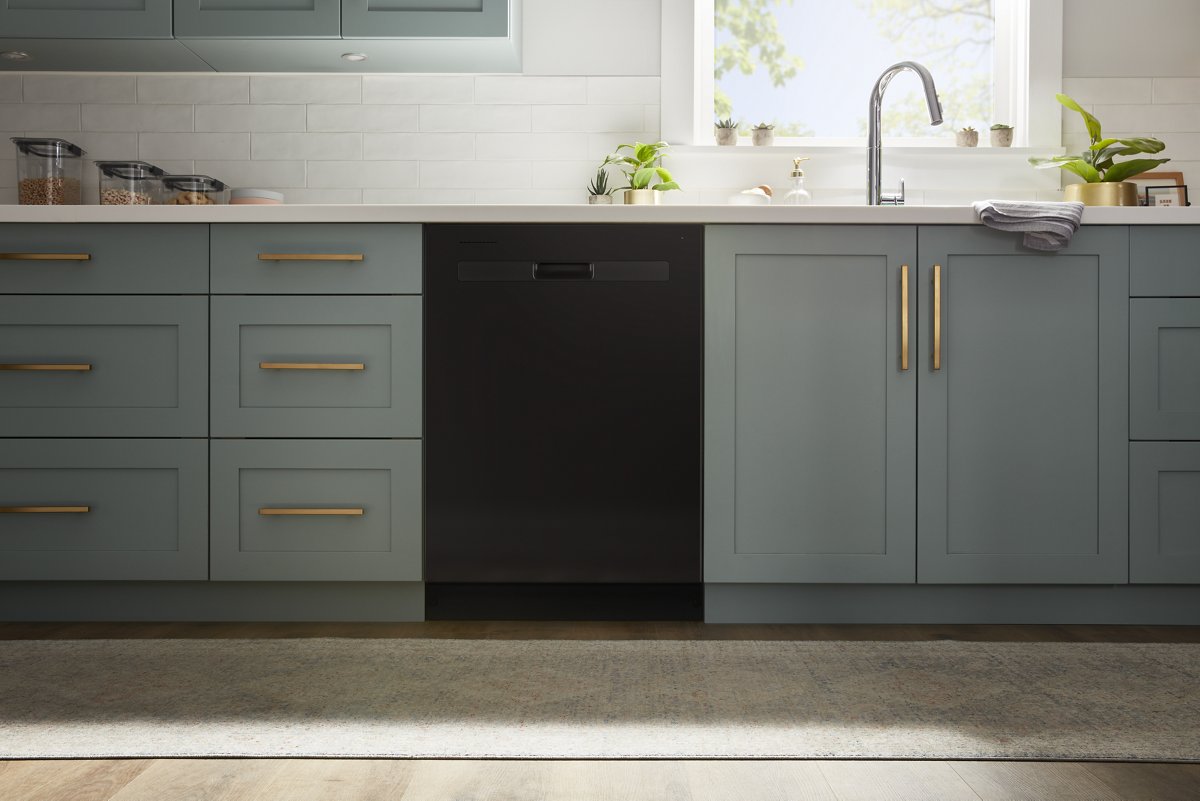 Whirlpool WDP540HAMB dishwasher in kitchen