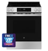 GE GRS600AVFS 30 inch slide-in electric convection range in Fingerprint Resistant Stainless - front view