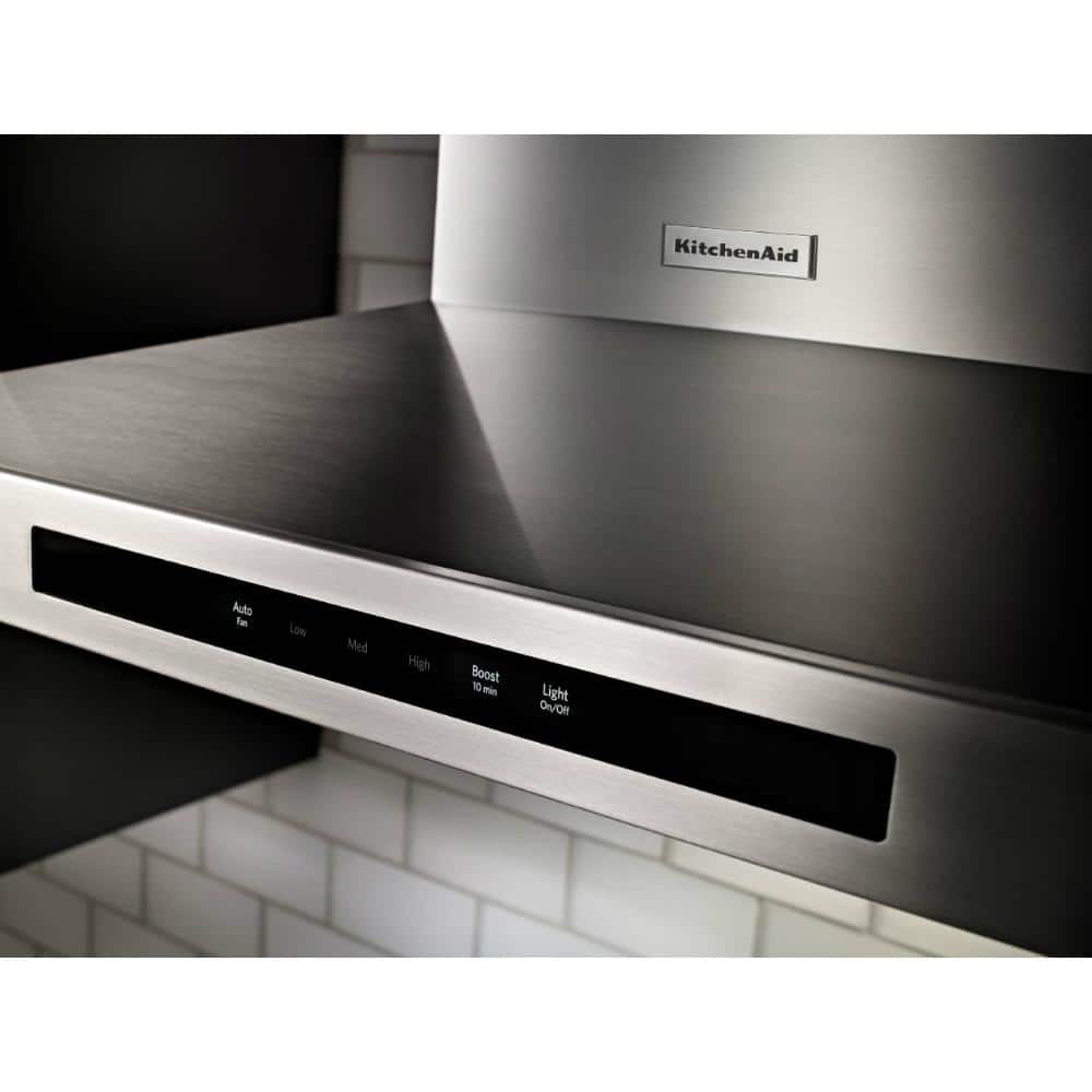 KitchenAid KVWB606DSS stainless canopy range hood underside