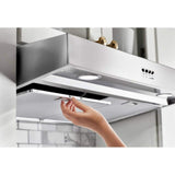 Whirlpool WVU37UC4FS stainless under-cabinet range hood controls