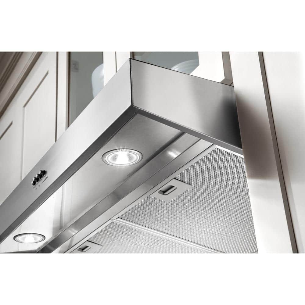 Whirlpool WVU37UC4FS stainless under-cabinet range hood underside