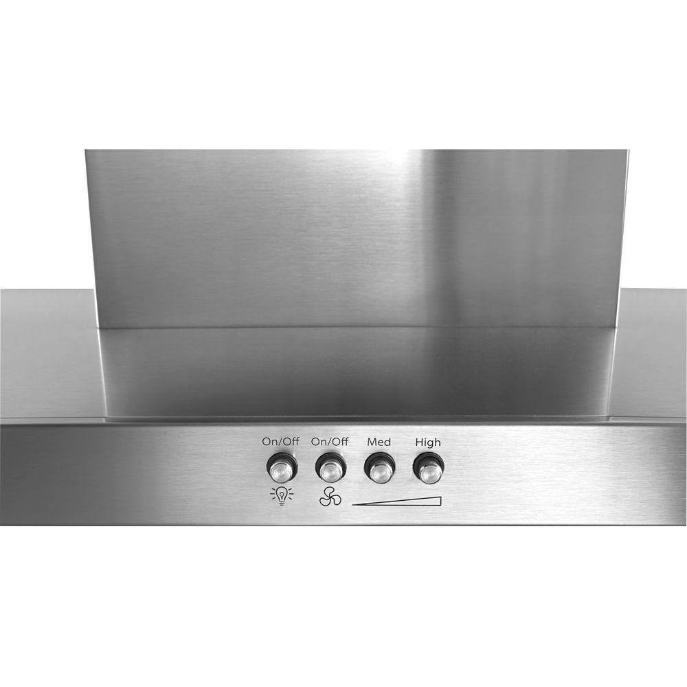 Whirlpool WVW57UC6FS stainless wall range hood detail