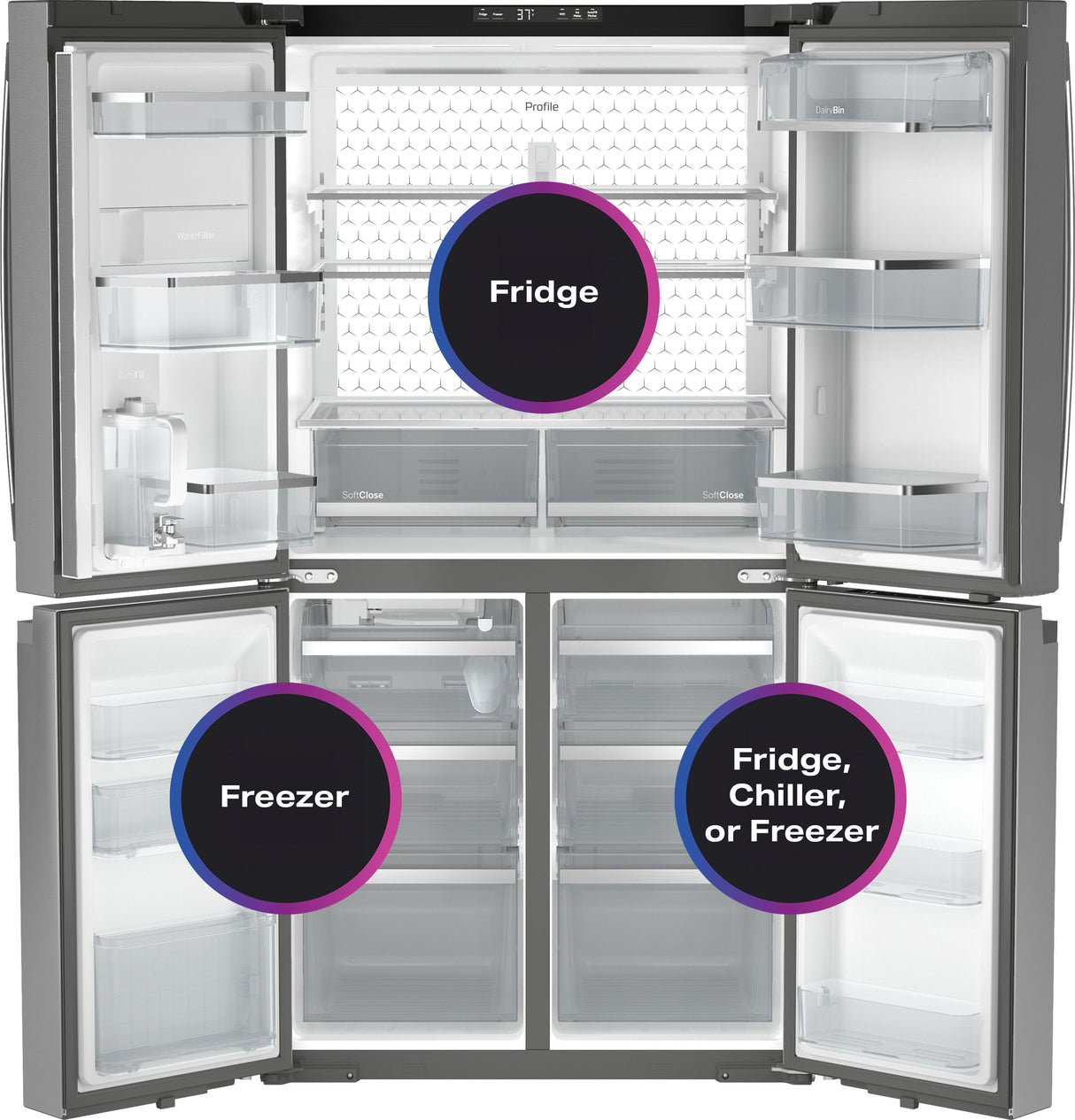 GE Profile ENERGY STAR 28.3 Cu. Ft. Quad-Door Refrigerator with Dual-Dispense AutoFill Pitcher - PAE28BYTFS