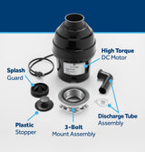 GE DISPOSALL 3/4 HP Continuous Feed Garbage Disposer with Power Cord, Stainless Steel Grind Components, 2700 RPM - Black