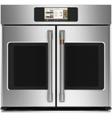 Café CTS90FP2ZS1 30 inch French-door single wall oven in stainless steel, front view