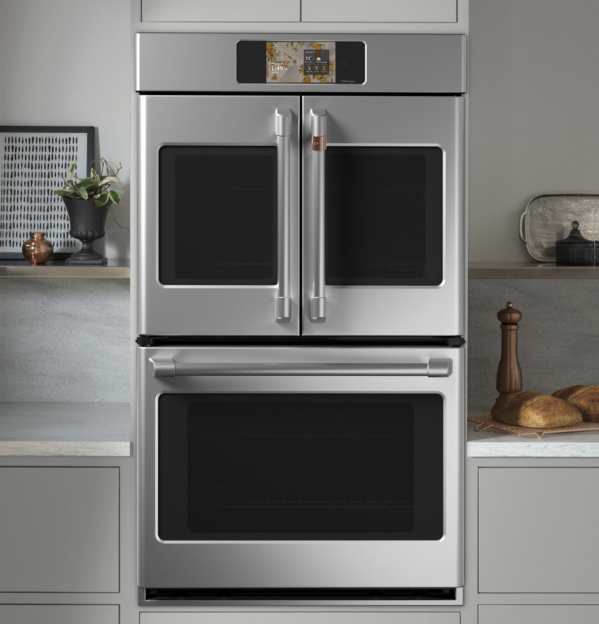 Café CTD90FP2ZS1 French-door double wall oven installed in a modern kitchen — lifestyle view