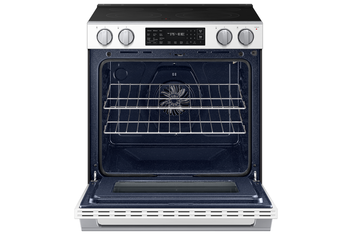 Samsung NSE80H63SW White Glass Slide-In Electric Range Air Fry Max