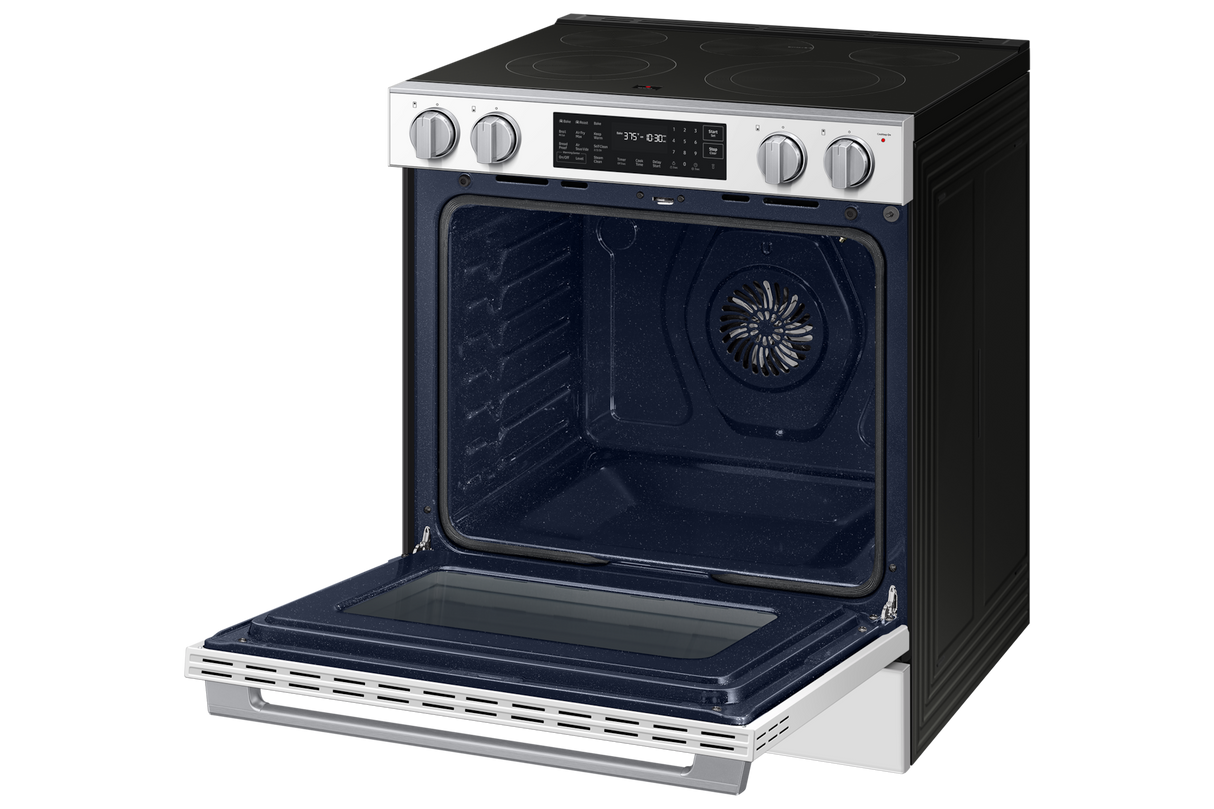 Samsung NSE80H63SW White Glass Slide-In Electric Range Air Sous Vide