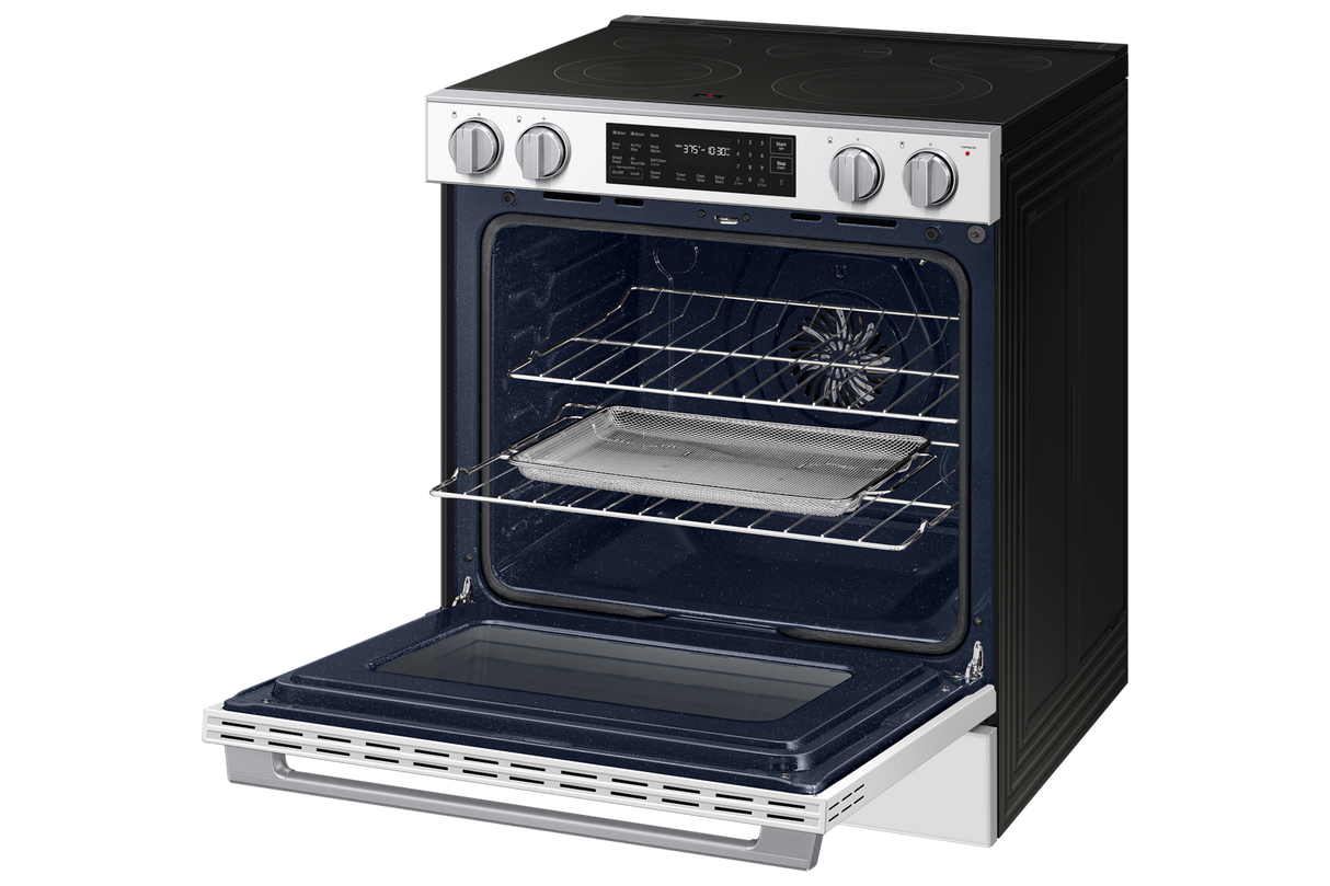 Samsung NSE80H63SW White Glass Slide-In Electric Range steam clean