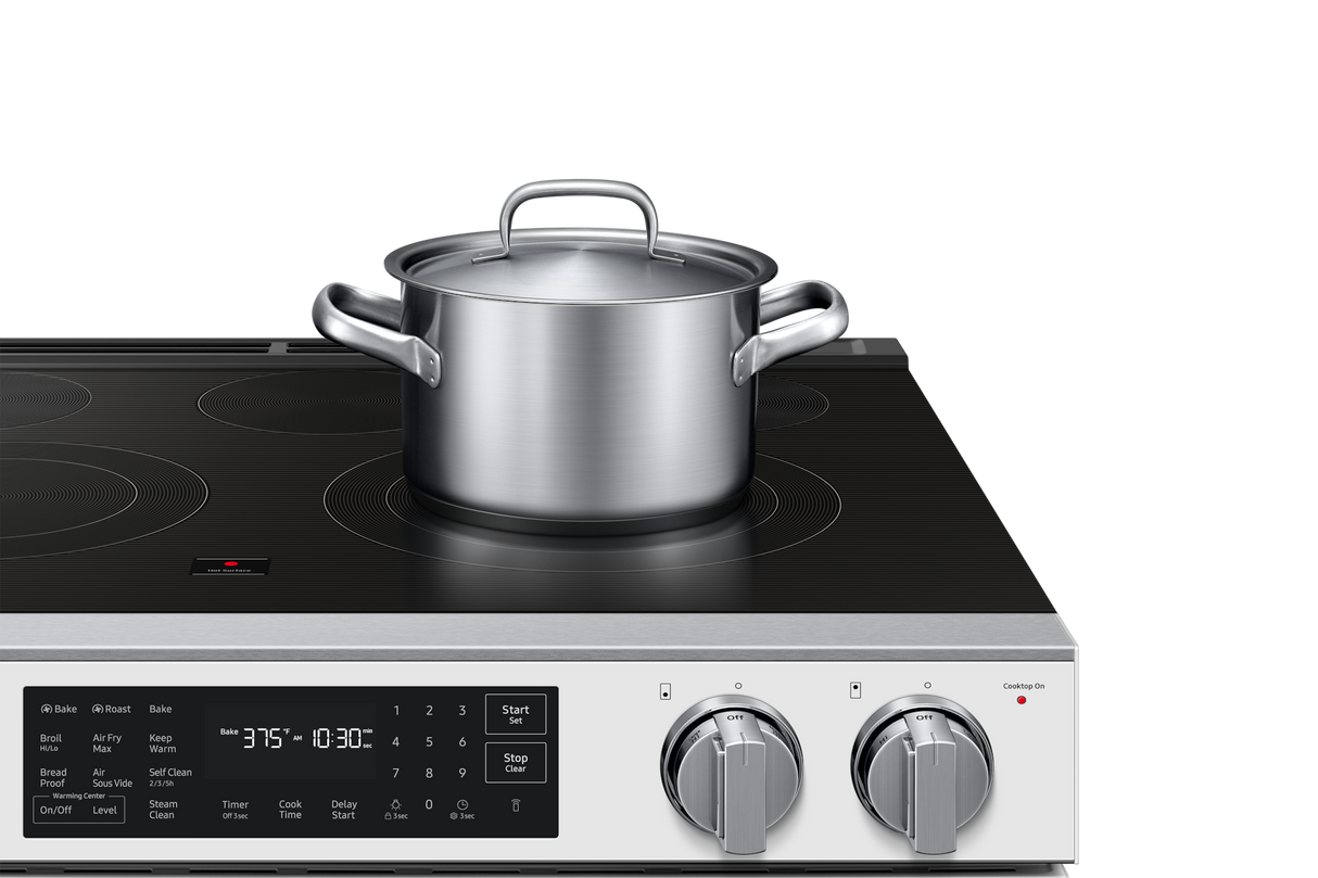 Samsung NSE80H63SW White Glass Slide-In Electric Range True Convection