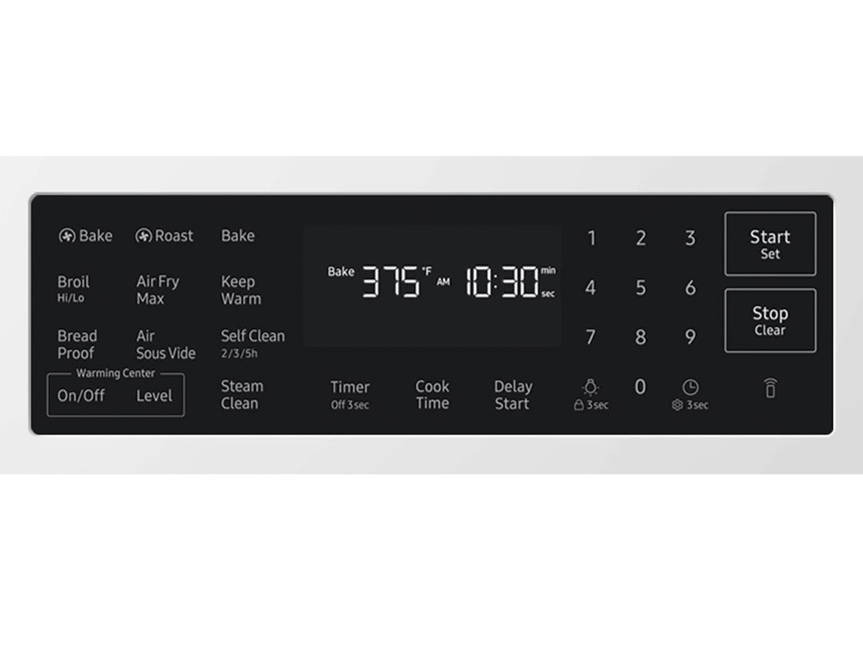 Samsung NSE80H63SW White Glass Slide-In Electric Range lifestyle view
