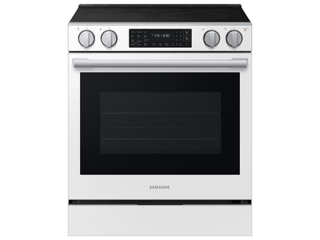 Samsung NSE80H63SW White Glass Slide-In Electric Range front view
