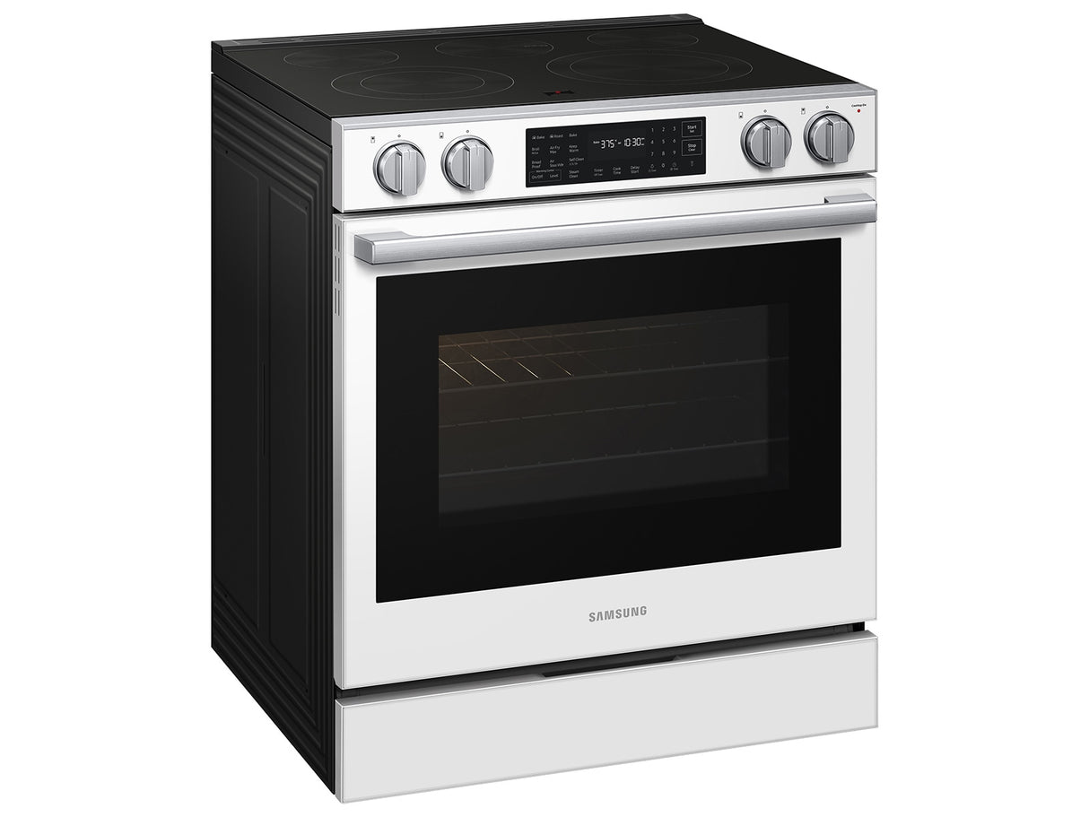 Samsung NSE80H63SW White Glass Slide-In Electric Range detail view