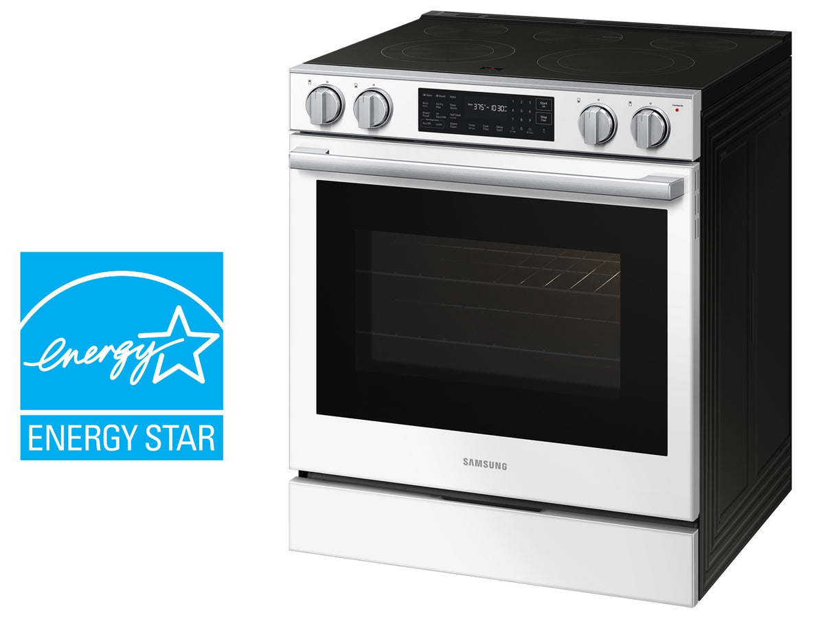 Samsung NSE80H63SW White Glass Slide-In Electric Range storage drawer