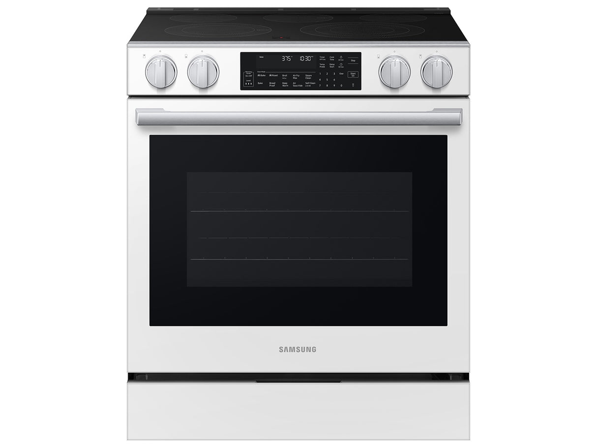 Samsung NSE90H63SW White Glass Slide-In Electric Range front view