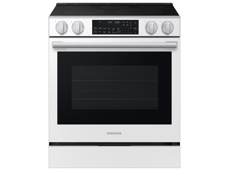 Samsung NSE90H63SW White Glass Slide-In Electric Range front view