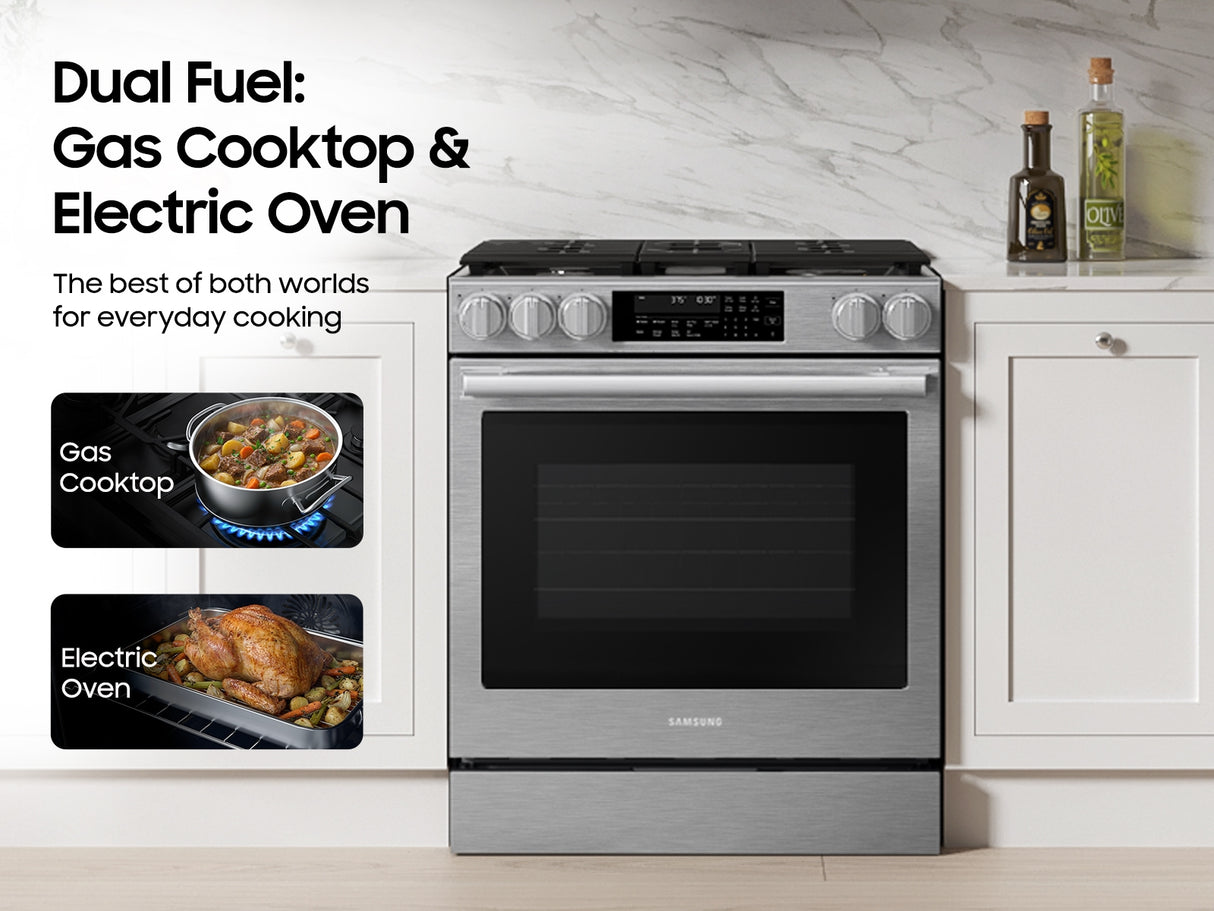 Samsung NSG90H63SR dual fuel range cooktop detail