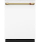 Café CDT888P4VW2 Matte White dishwasher with brushed brass handle hardware