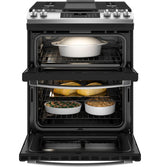 GE JGSS86SPSS - 30 in. 6.7 cu. ft. Air Fry True European Convection Double Oven Slide-In Gas Range with 5 Sealed Burners & Griddle - Stainless Steel