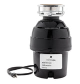 GE DISPOSALL 3/4 HP Continuous Feed Garbage Disposer with Power Cord, Stainless Steel Grind Components, 2700 RPM - Black