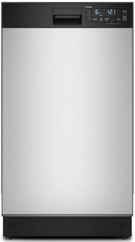 Whirlpool WDFS5118SS 18-inch stainless steel dishwasher front view