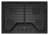 Whirlpool WCGK5030PB 30-inch gas cooktop in black, top view