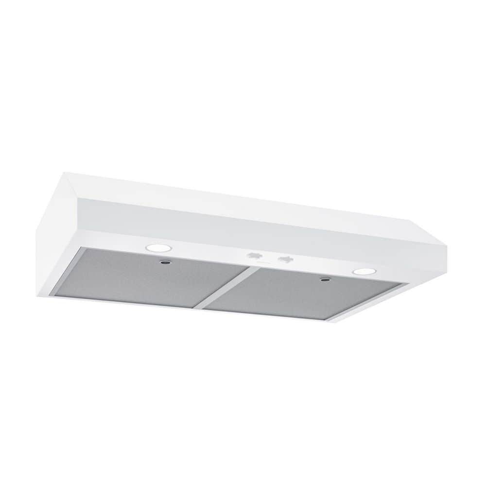 Broan GLA1303WW Glacier 30 in. under-cabinet range hood in white, front view