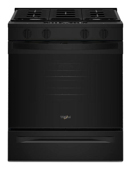 Whirlpool WSGS4530TB 30-inch black slide-in gas smart range, front view